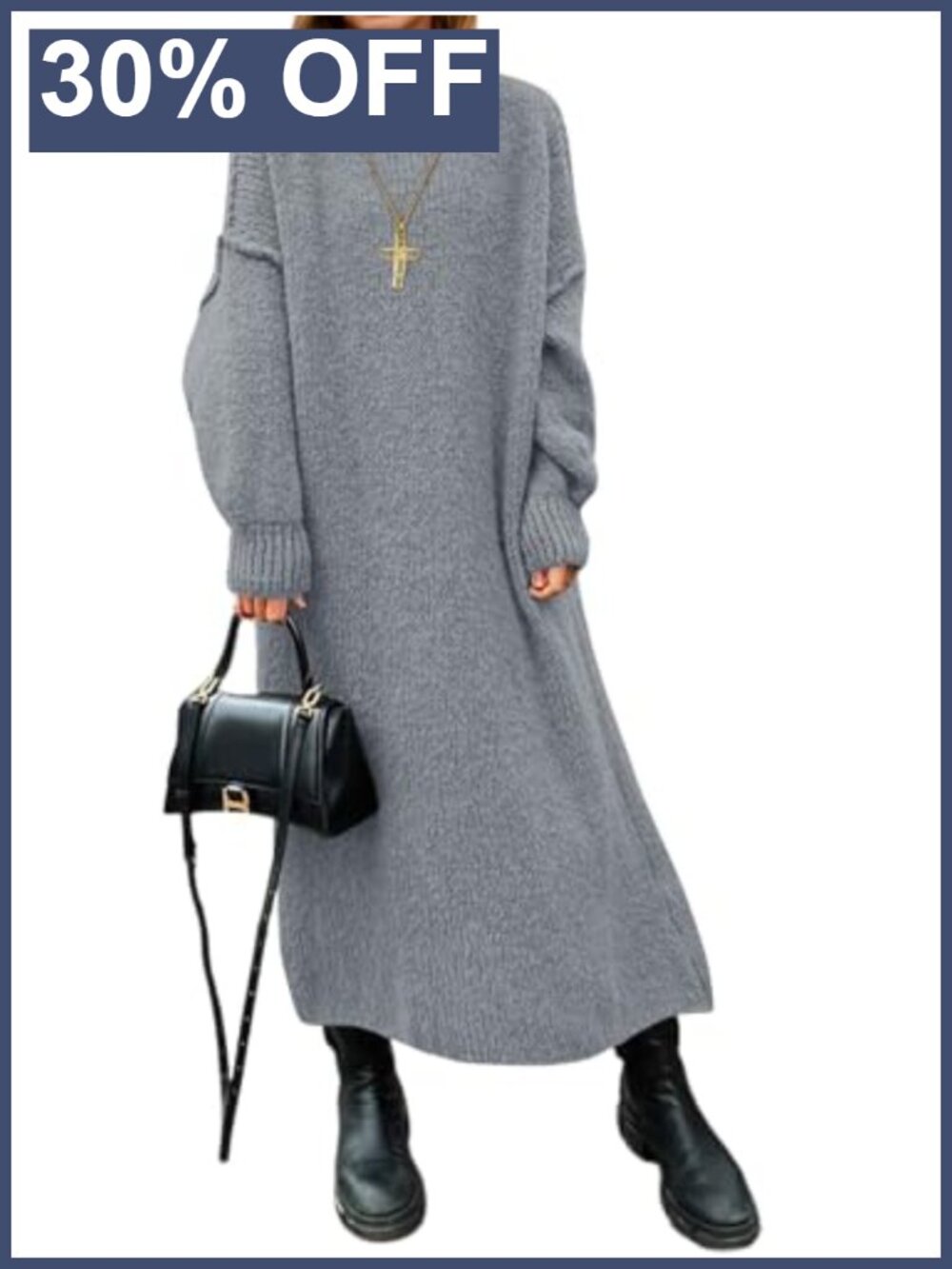 Oversized Ribbed Knit Sweater Dress Mock Neck Long Sleeve Maxi Fall Winter